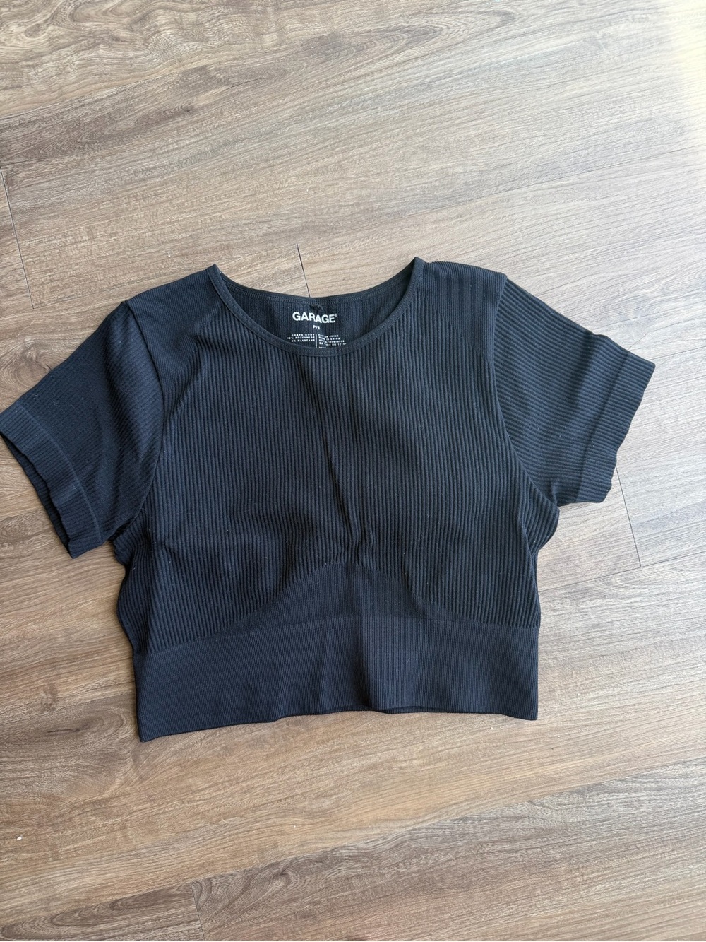 Garage Black Ribbed Short Sleeve Crop Top